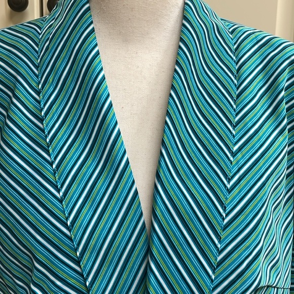 Lavender & Honey Striped Open Front Blazer Asymmetrical Jacket Teal Green Blue - Picture 2 of 6